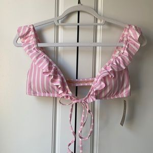 Pink and white striped bikini top